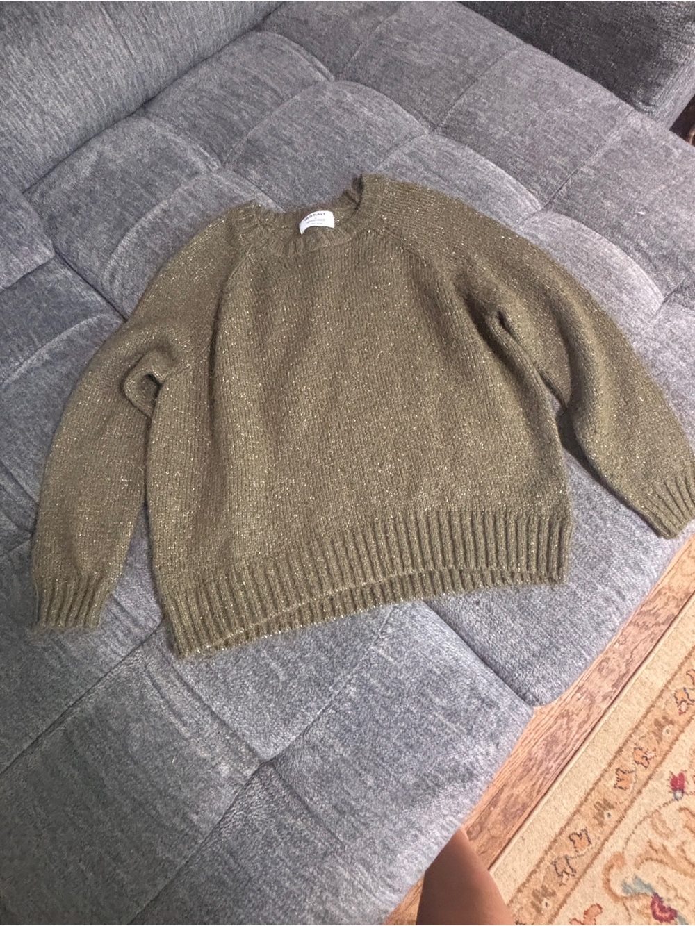 Old Navy Olive Metallic Crewneck Sweater